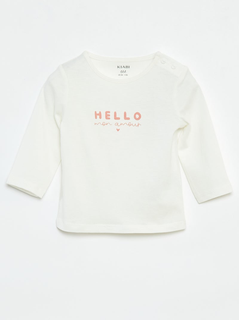 T-shirt a maniche lunghe con stampa Bianco - Kiabi
