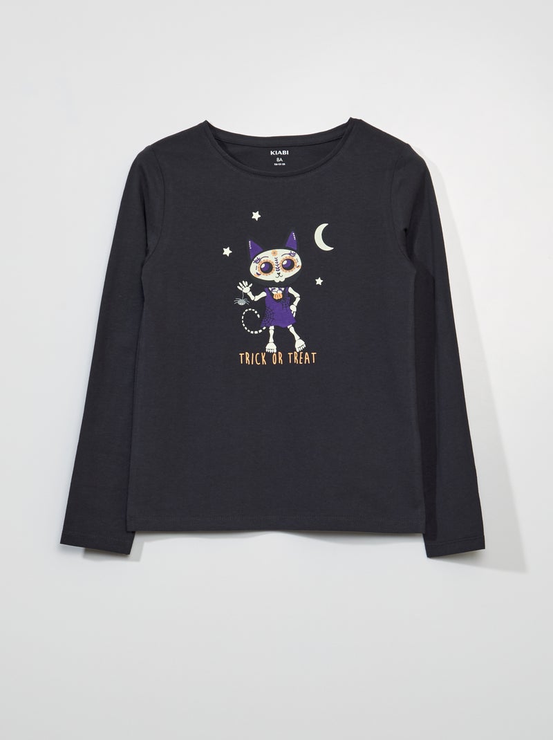 T-shirt a maniche lunghe con stampa Halloween Nero - Kiabi