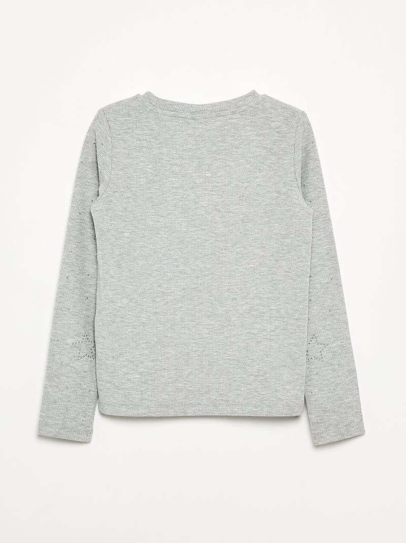 T-shirt a maniche lunghe con strass Grigio - Kiabi