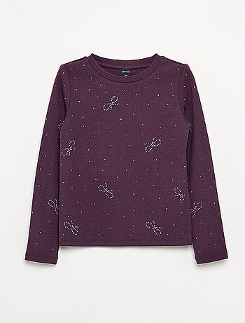 T-shirt a maniche lunghe con strass