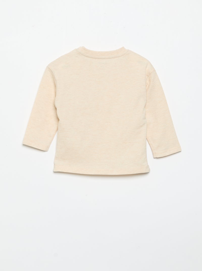 T-shirt a maniche lunghe con tasca animata Beige - Kiabi