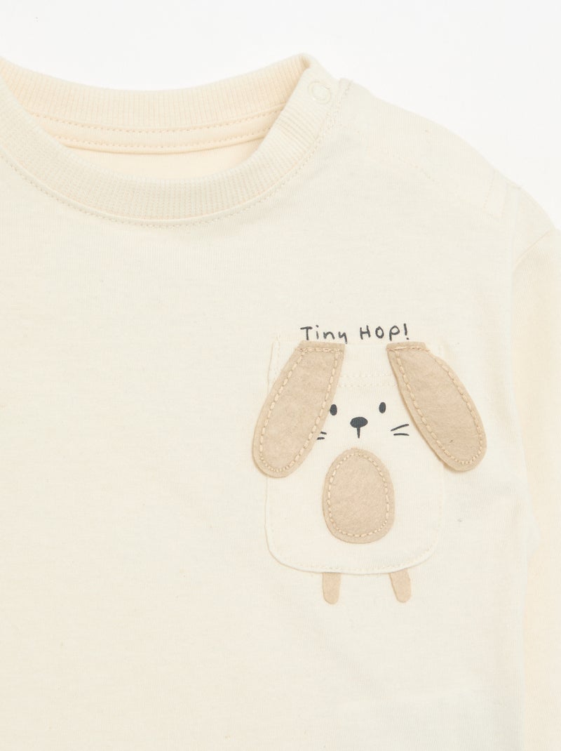 T-shirt a maniche lunghe con tasca animata Bianco - Kiabi