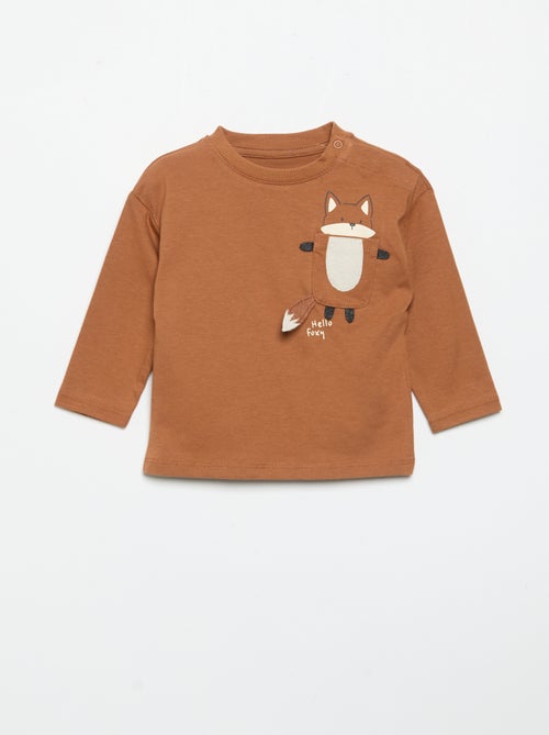 T-shirt a maniche lunghe con tasca animata - Kiabi
