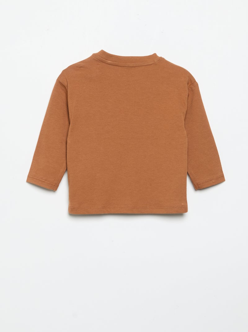 T-shirt a maniche lunghe con tasca animata Marrone - Kiabi