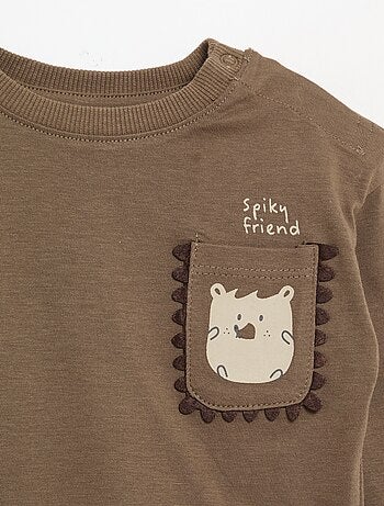 T-shirt a maniche lunghe con tasca animata