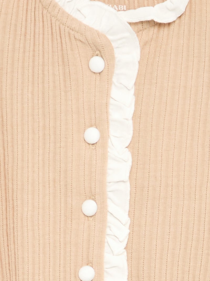 T-shirt a maniche lunghe con volant e bottoni a contrasto Beige - Kiabi
