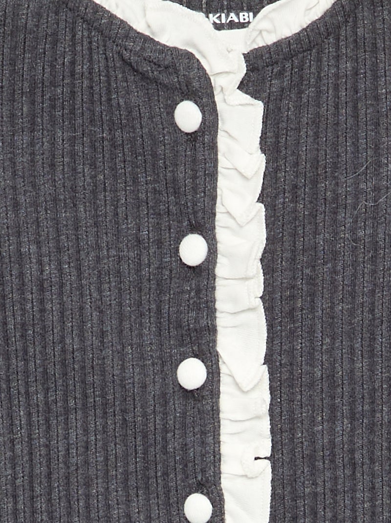 T-shirt a maniche lunghe con volant e bottoni a contrasto Grigio scuro/ Antracite - Kiabi