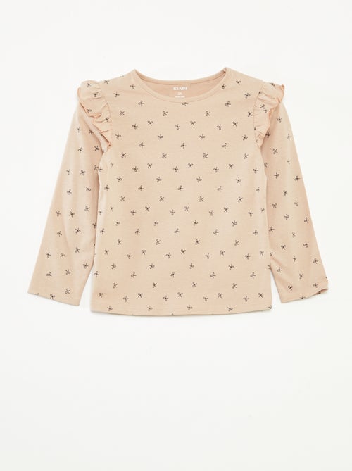 T-shirt a maniche lunghe con volant e motivo - Kiabi