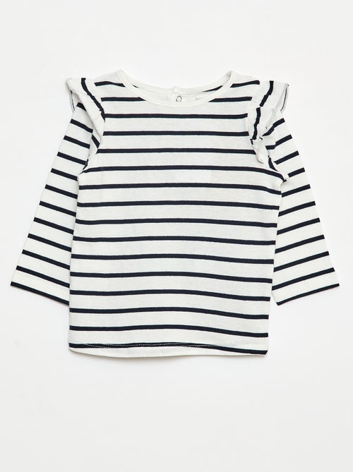 T-shirt a maniche lunghe con volant e motivo - Kiabi