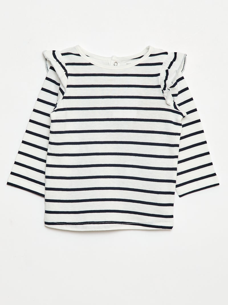T-shirt a maniche lunghe con volant e motivo Bianco - Kiabi