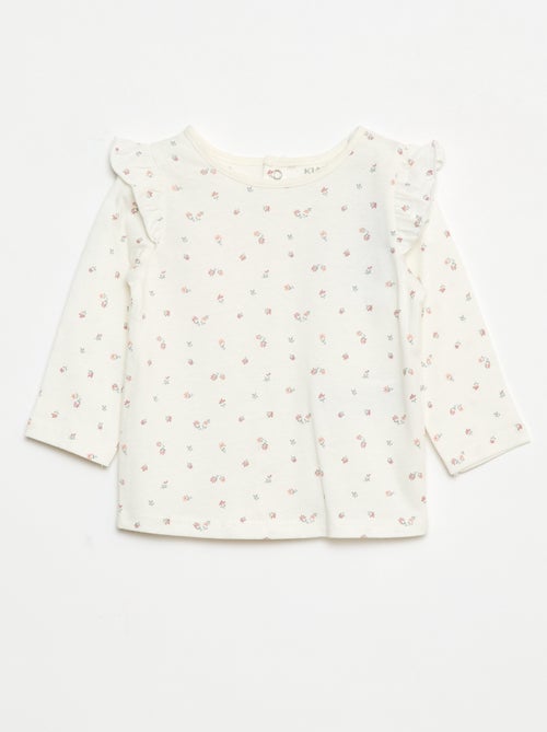T-shirt a maniche lunghe con volant e motivo - Kiabi