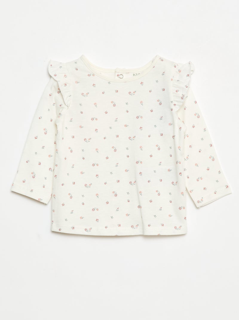 T-shirt a maniche lunghe con volant e motivo Bianco - Kiabi