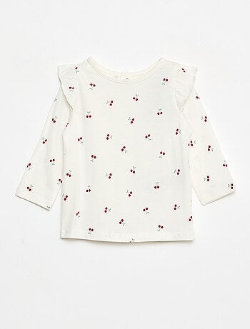 T-shirt a maniche lunghe con volant e motivo