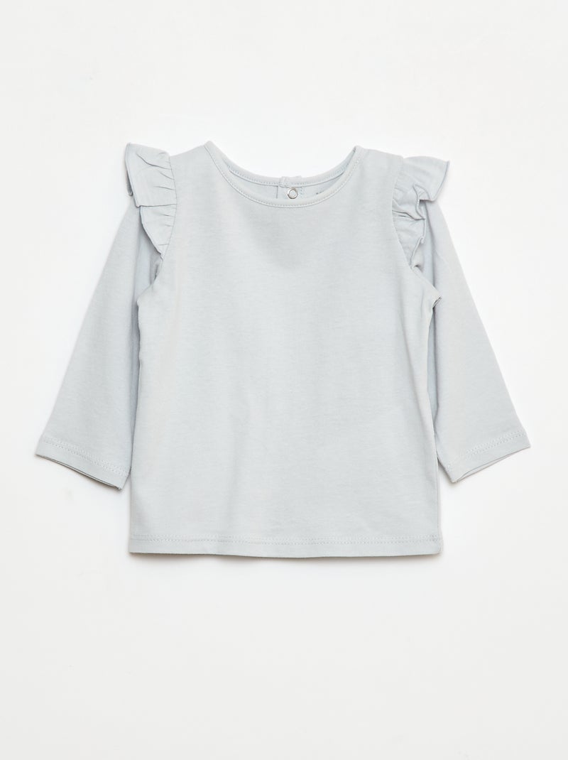 T-shirt a maniche lunghe con volant e motivo Grigio - Kiabi
