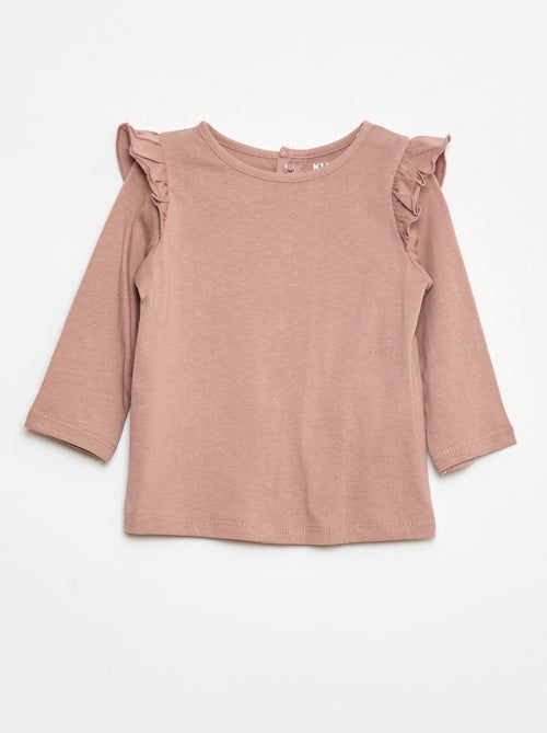 T-shirt a maniche lunghe con volant e motivo - Kiabi