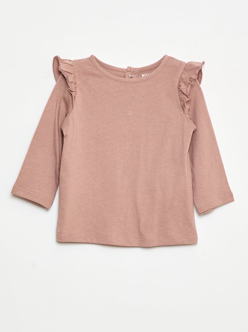 T-shirt a maniche lunghe con volant e motivo Rosa - Kiabi
