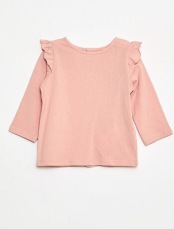 T-shirt a maniche lunghe con volant e motivo