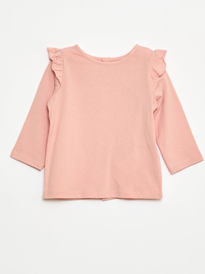 T-shirt a maniche lunghe con volant e motivo Rosa - Kiabi