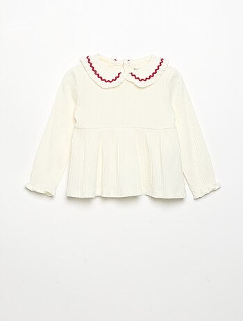 T-shirt a maniche lunghe e colletto Claudine