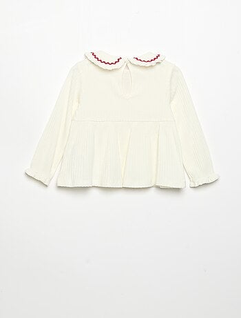 T-shirt a maniche lunghe e colletto Claudine
