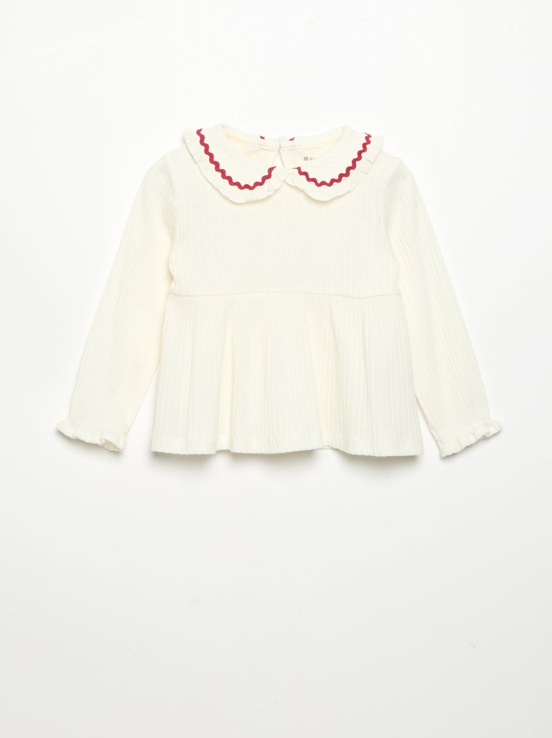 T-shirt a maniche lunghe e colletto Claudine Bianco - Kiabi