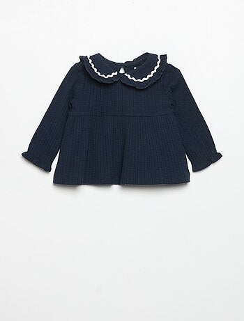 T-shirt a maniche lunghe e colletto Claudine