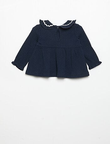 T-shirt a maniche lunghe e colletto Claudine