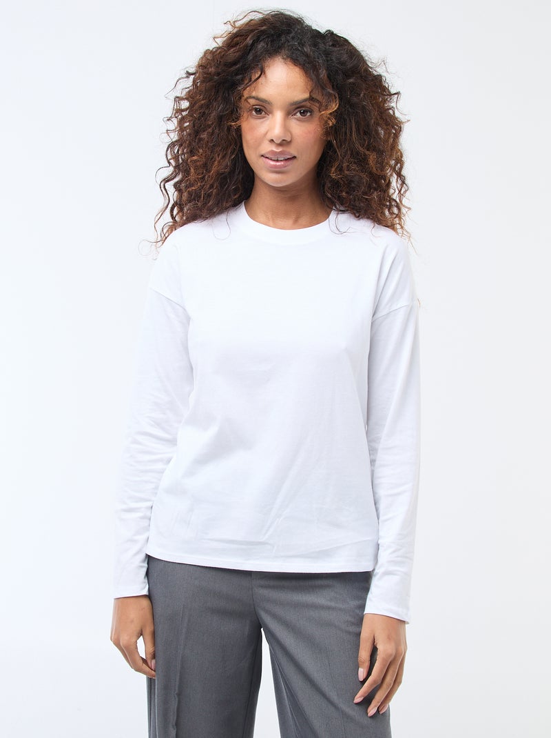 T-shirt a maniche lunghe e collo rotondo Bianco - Kiabi