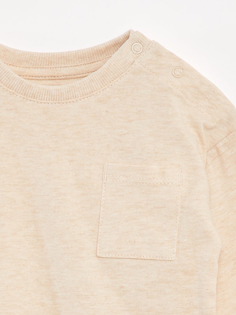 T-shirt a maniche lunghe e taschino sul petto Beige - Kiabi