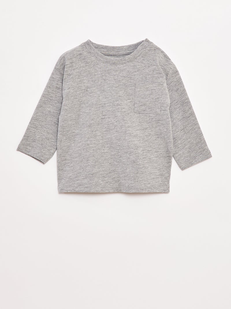 T-shirt a maniche lunghe e taschino sul petto Grigio - Kiabi