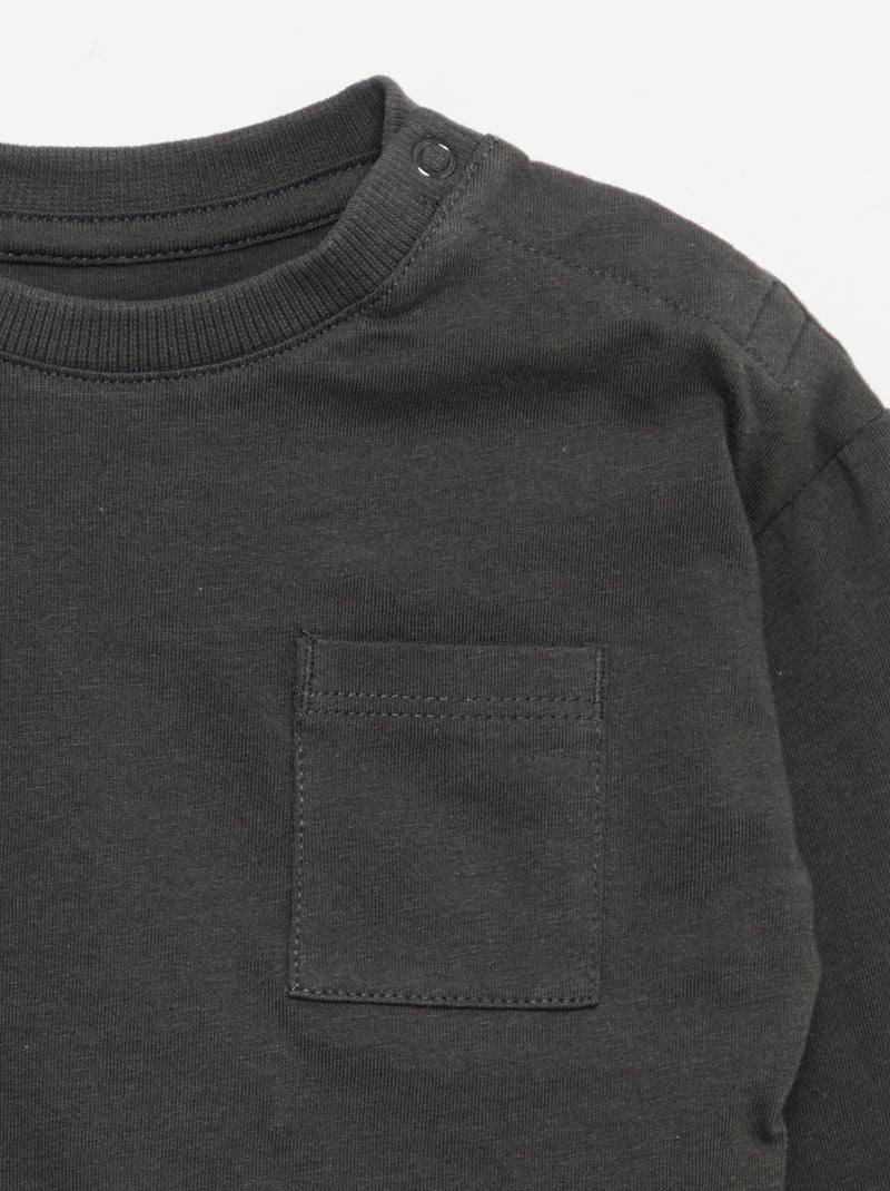 T-shirt a maniche lunghe e taschino sul petto Nero - Kiabi