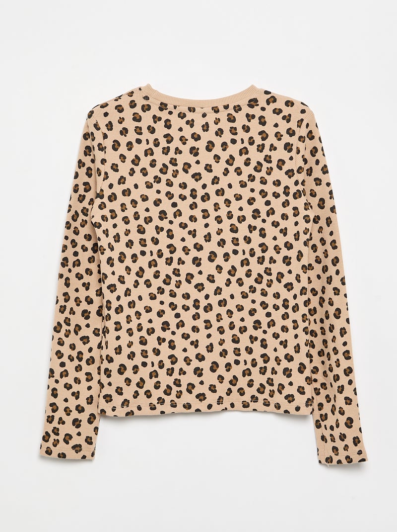 T-shirt a maniche lunghe in maglia a costine Beige - Kiabi