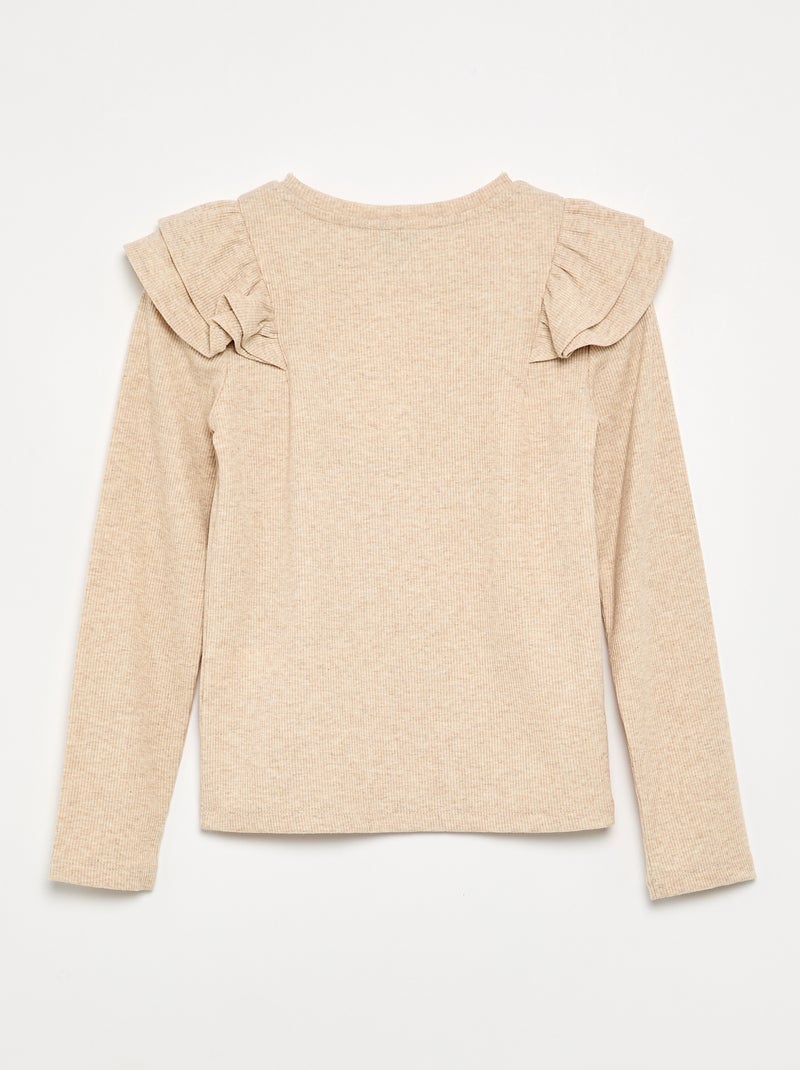 T-shirt a maniche lunghe in maglia a costine Beige - Kiabi
