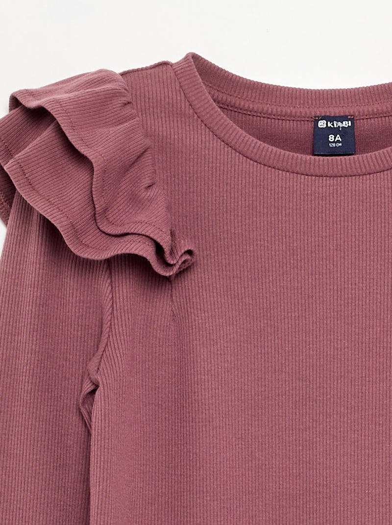 T-shirt a maniche lunghe in maglia a costine Rosa - Kiabi