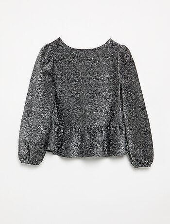T-shirt a maniche lunghe in maglia brillante con fiocchi
