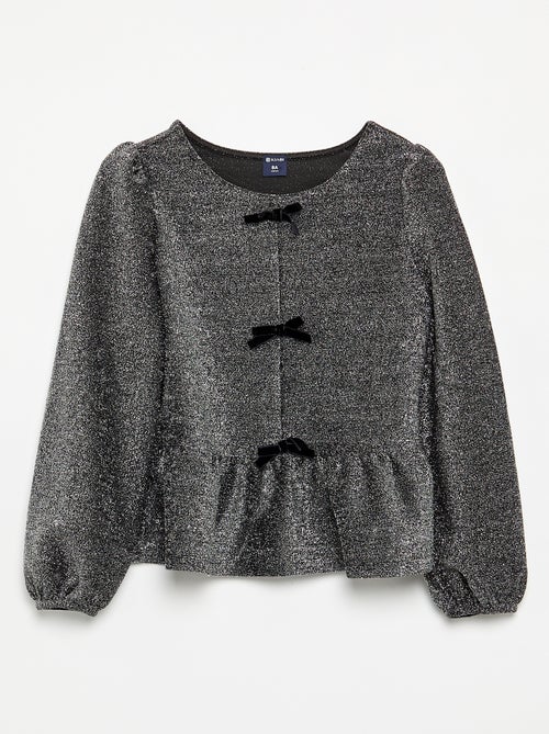 T-shirt a maniche lunghe in maglia brillante con fiocchi - Kiabi