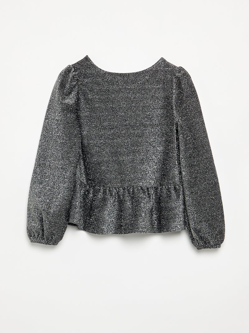 T-shirt a maniche lunghe in maglia brillante con fiocchi Grigio - Kiabi