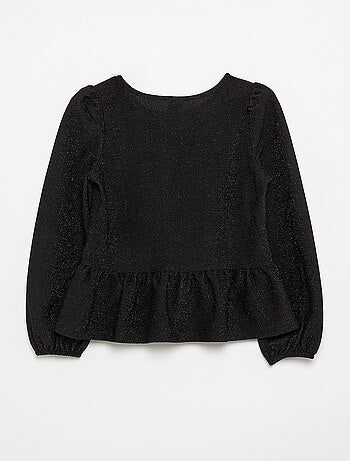 T-shirt a maniche lunghe in maglia brillante con fiocchi
