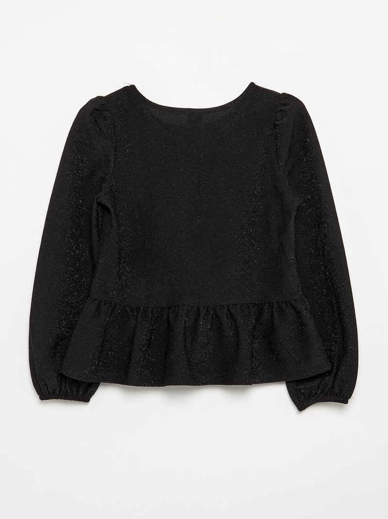 T-shirt a maniche lunghe in maglia brillante con fiocchi Nero - Kiabi
