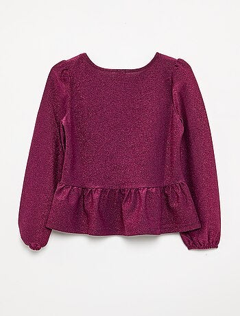 T-shirt a maniche lunghe in maglia brillante con fiocchi