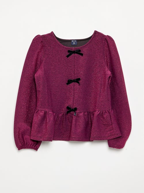 T-shirt a maniche lunghe in maglia brillante con fiocchi - Kiabi