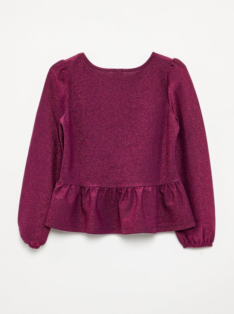 T-shirt a maniche lunghe in maglia brillante con fiocchi Rosso - Kiabi