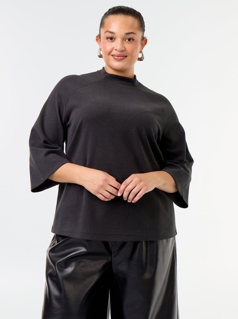 T-shirt a maniche lunghe in maglia effetto peluche Nero - Kiabi