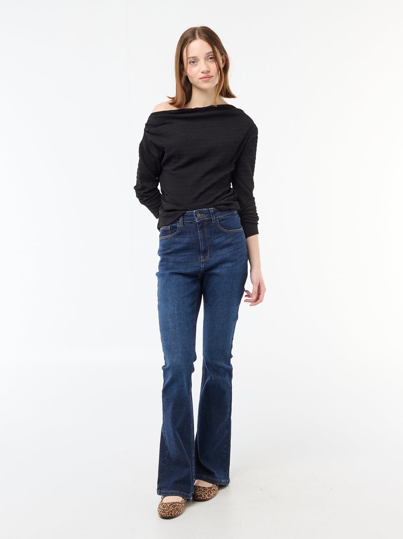 T-shirt a maniche lunghe in maglia goffrata Nero - Kiabi
