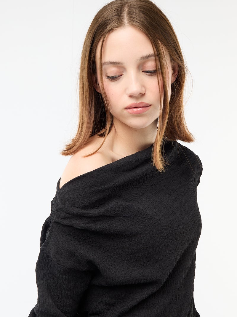 T-shirt a maniche lunghe in maglia goffrata Nero - Kiabi