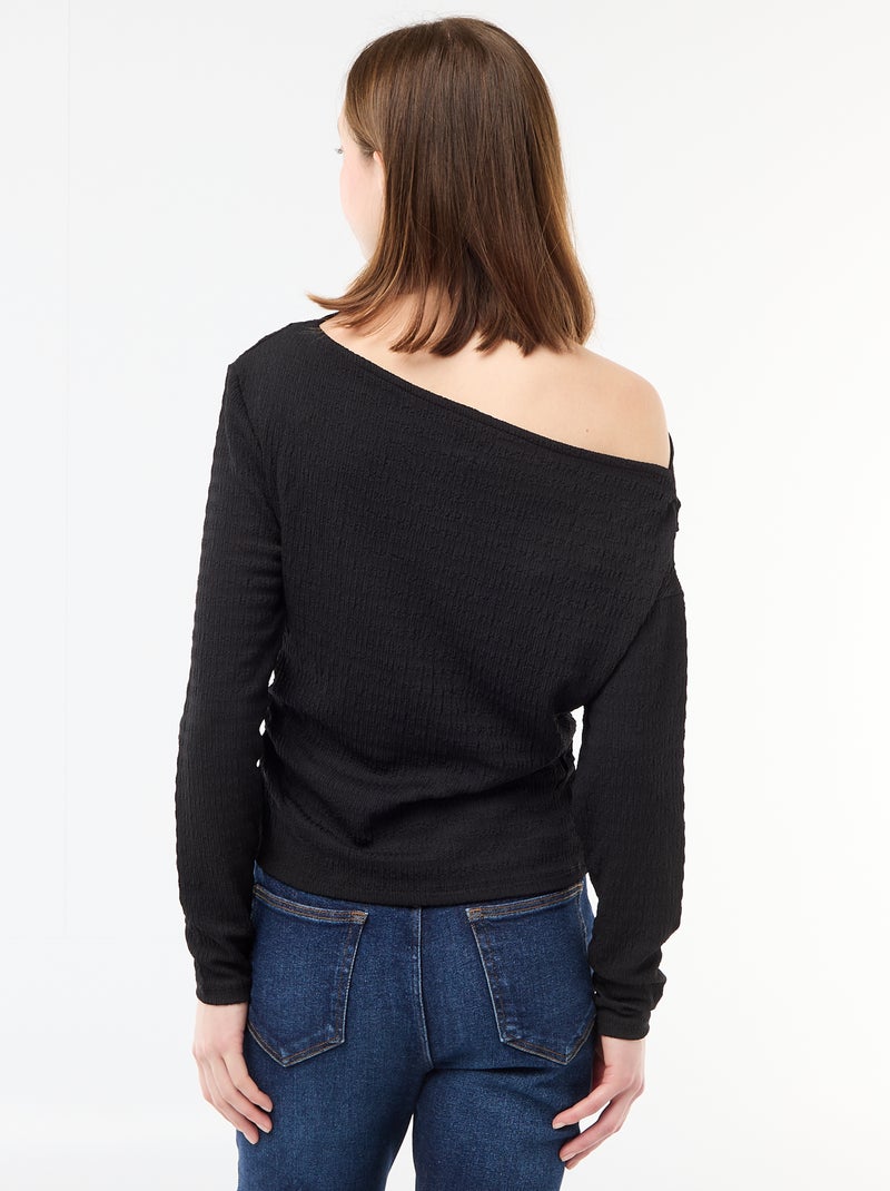 T-shirt a maniche lunghe in maglia goffrata Nero - Kiabi