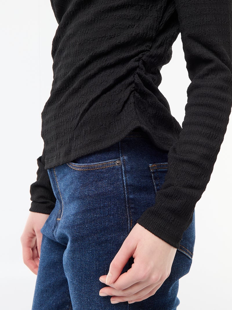 T-shirt a maniche lunghe in maglia goffrata Nero - Kiabi