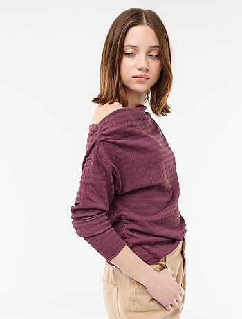 T-shirt a maniche lunghe in maglia goffrata