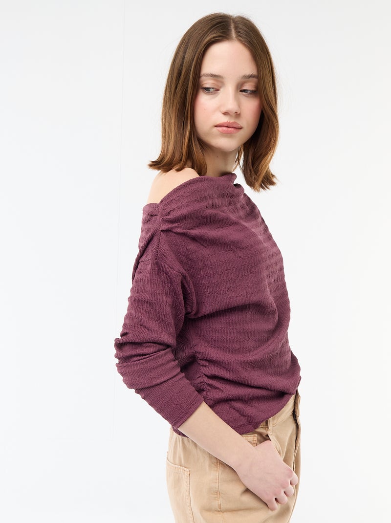 T-shirt a maniche lunghe in maglia goffrata Viola - Kiabi