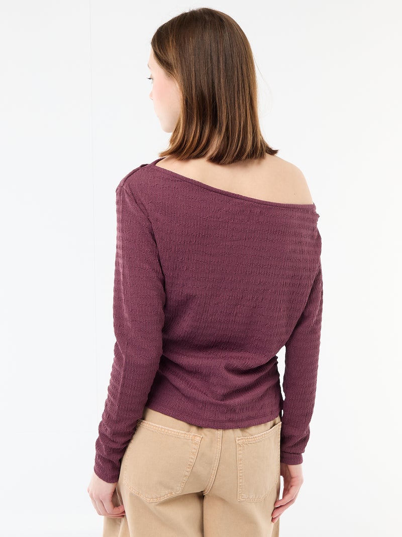 T-shirt a maniche lunghe in maglia goffrata Viola - Kiabi